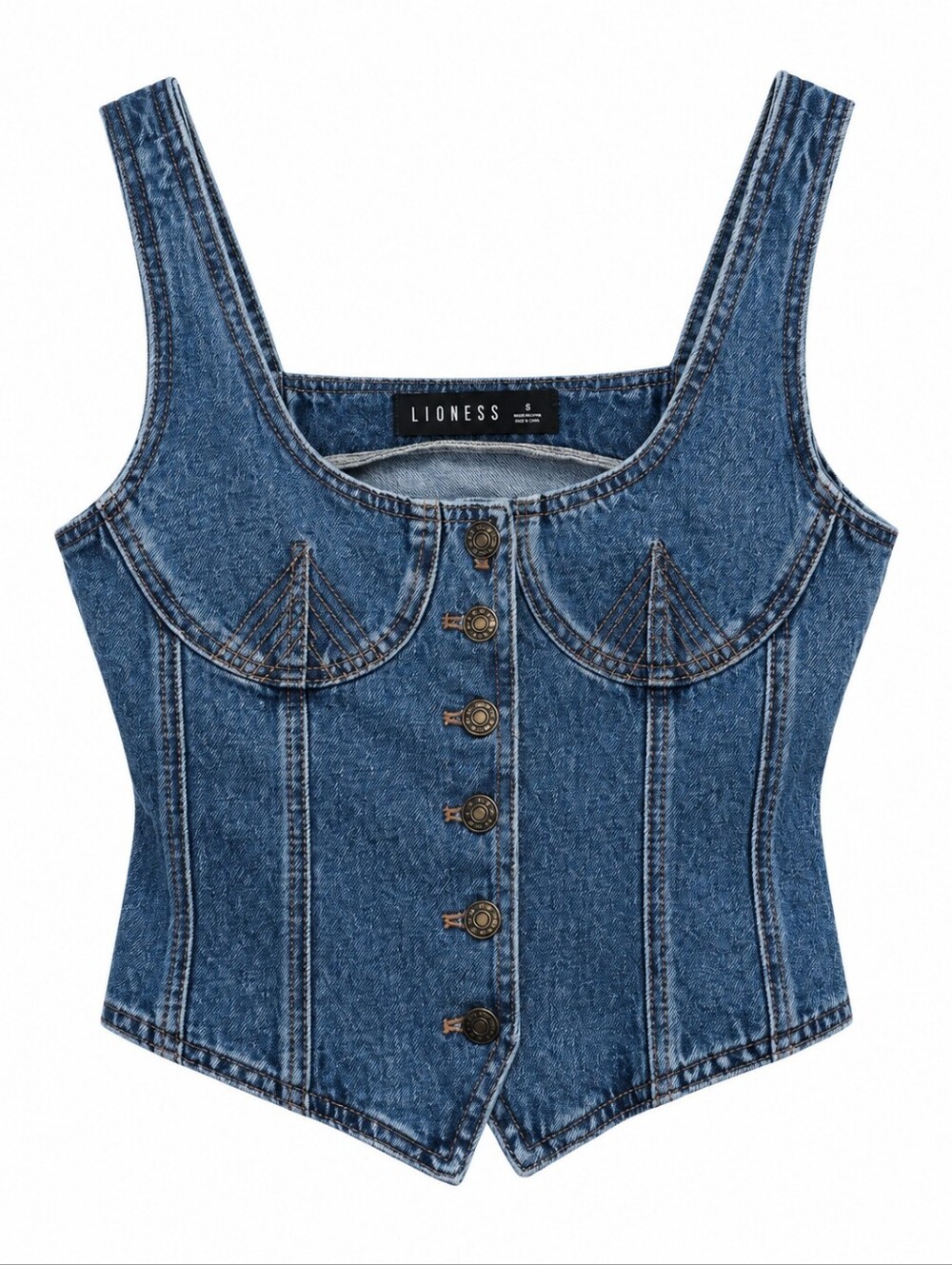 Urban Outfitters Lioness Blue Denim Button Corset Top & Skirt Set